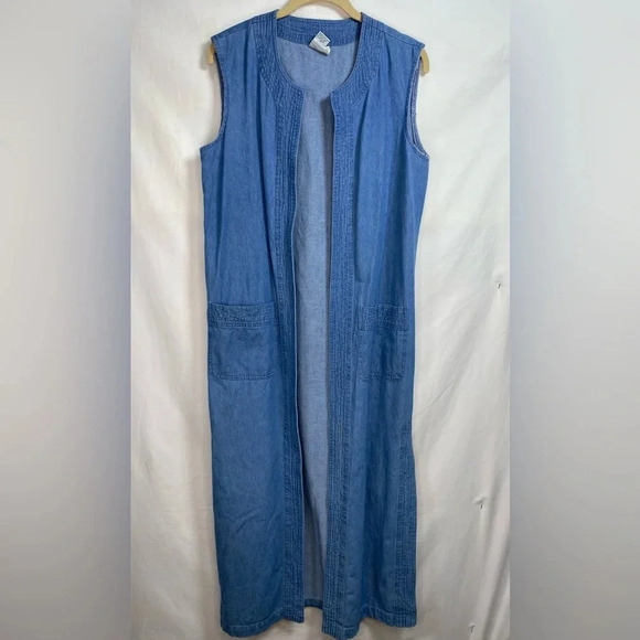 Newport News Jeanology Collection Woman’s Denim Open Front Duster Size 6. - Picture 1 of 9